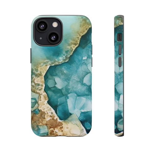Aquamarine inspired Geode in Watercolor - Impact Resistant Phone Case iPhone 13 Mini Matte